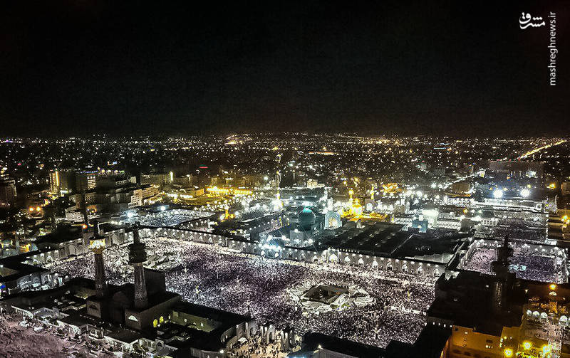 تصویر هوایی از مراسم احیاء در حرم امام رضا(ع)