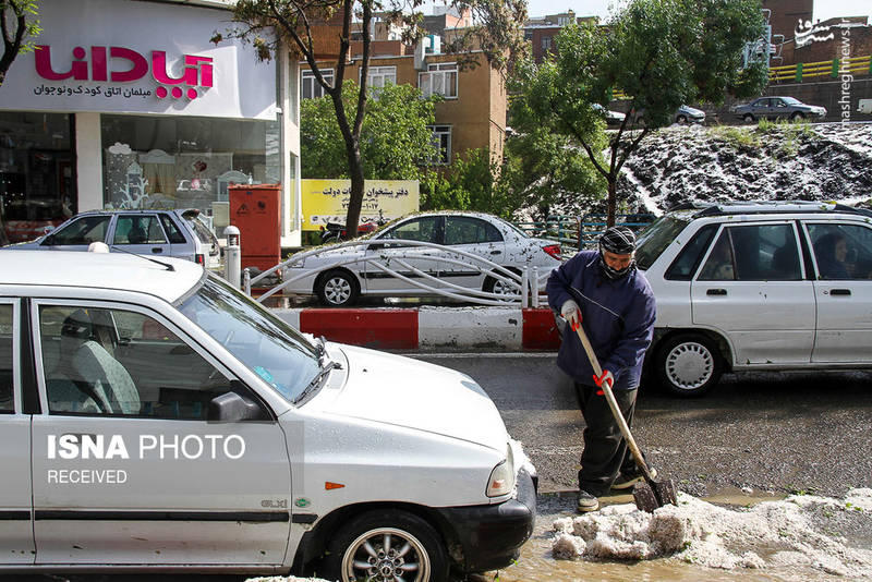 بارش شدید تگرگ در سنندج‎