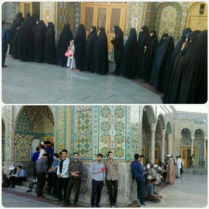 صف طولانی زنان و مردان در حرم حضرت معصومه(س)