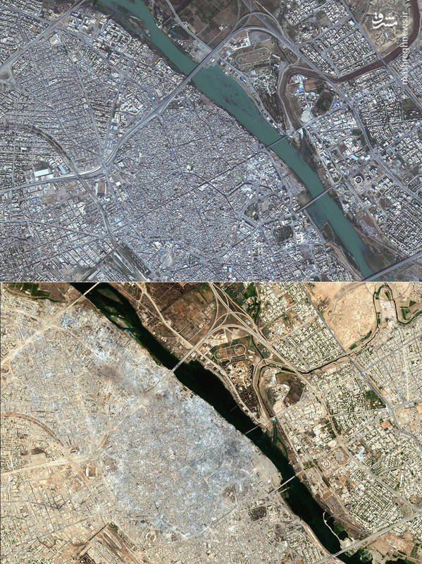 تصاویر ماهواره ای از  شهر موصل؛ قبل و بعد از حضور داعش‎