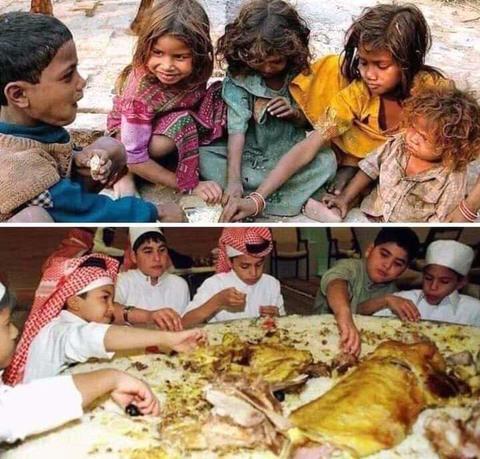 غذا خوردن کودکان یمنی و کودکان سعودی +عکس