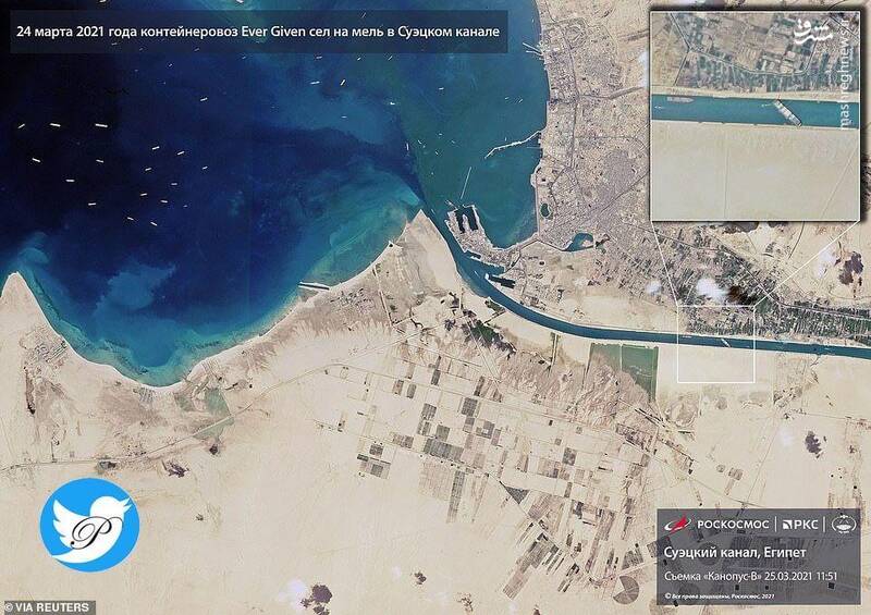 تصویر ماهواره‌ای از ترافیک کشتی‌ها در کانال سوئز