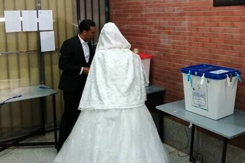 آغاز زندگی مشترک عروس و داماد رفسنجانی از پای صندوق رأی