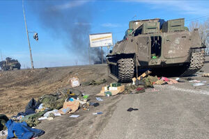 نابودی یک ستون زرهی ارتش روسیه در اطراف شهر خارکف