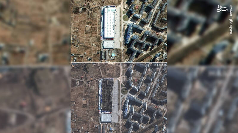 قبل و بعد یک مرکز خرید ویران شده در چرنیهیف