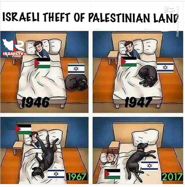 اشغال سرزمین فلسطینیان توسط صهیونیست‌ها به روایت کاریکاتور 