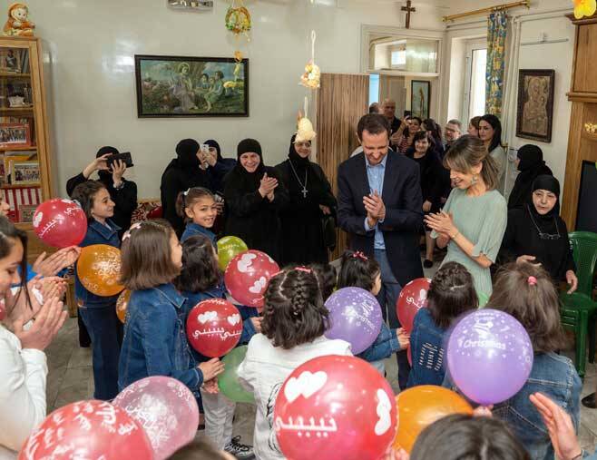 حضور بشار اسد و همسرش در صومعه «سیده صیدنایا» در دمشق