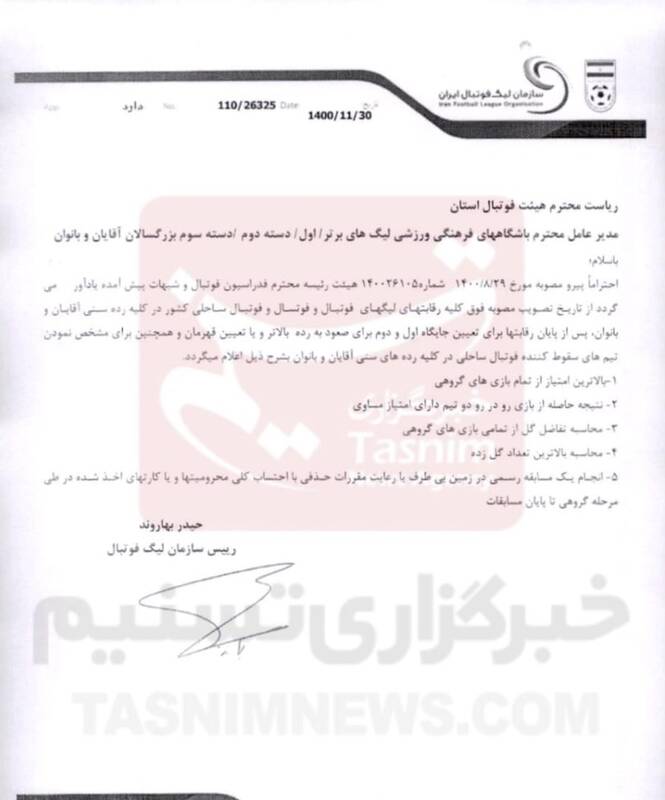 نامه سازمان لیگ و فدراسیون درباره تعیین قهرمان +عکس