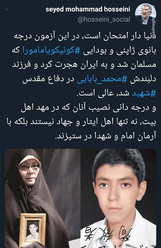 پیام توییتری معاون پارلمانی رئیسجمهور برای درگذشت تنها مادرشهید ژاپنی