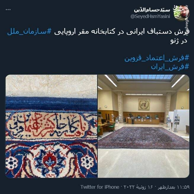 فرش دستباف ایرانی در کتابخانه مقر اروپایی سازمان ملل +عکس