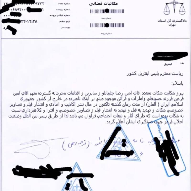 حکم بازداشت یک پاپاراتزی صادر شد | اعلان قرمز برای دستگیری امین فردین به اینترپل | تصویر حکم ویژه قضایی اعلان قرمز بینالمللی