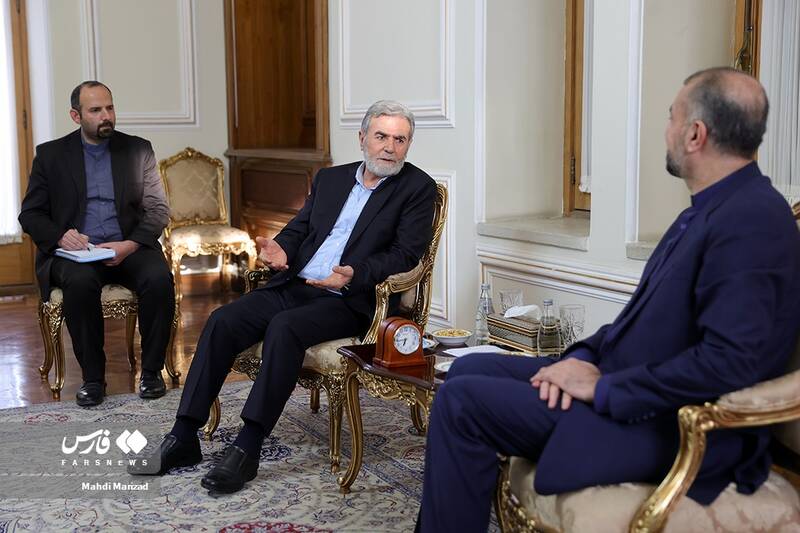 دیدار زیاد نخاله دبیر کل جهاد اسلامی فلسطین با حسین امیرعبداللهیان وزیر امور خارجه