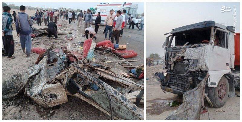 ۱۳کشته در تصادف مرگبار تریلی با مینیبوس +عکس