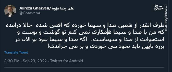 علیرضا قزوه: اگه صدا و سیما نبود، در پایین برره باید بز میچراندی!