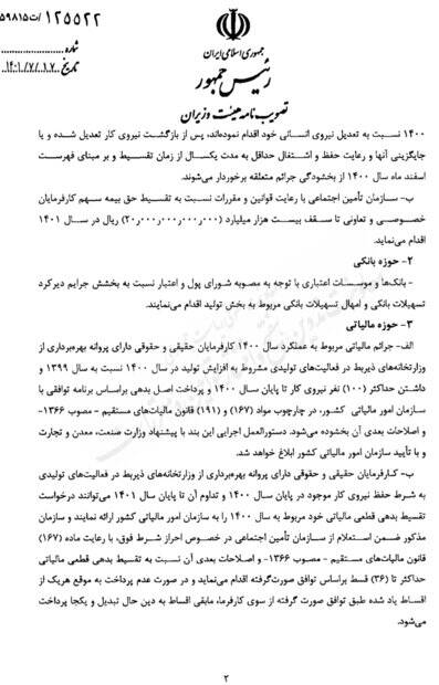 جزئیات مصوبه مشوق های حمایت از تولید و حفظ و ایجاد اشتغال