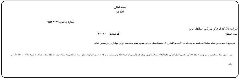 تعلیق نماد معاملاتی استقلال تمدید شد +عکس