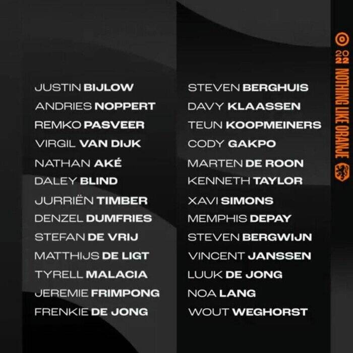 رونمایی از فهرست نهایی تیم ملی هلند در جام جهانی