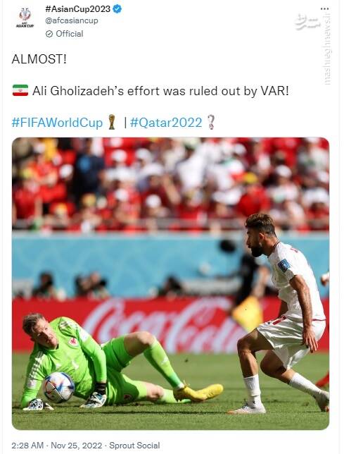 واکنش AFC به مردود شدن گل ایران +عکس