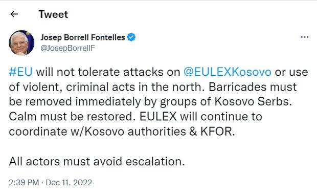 واکنش «جوزف بورل» به تشدید تنشها میان صربستان و کوزوو