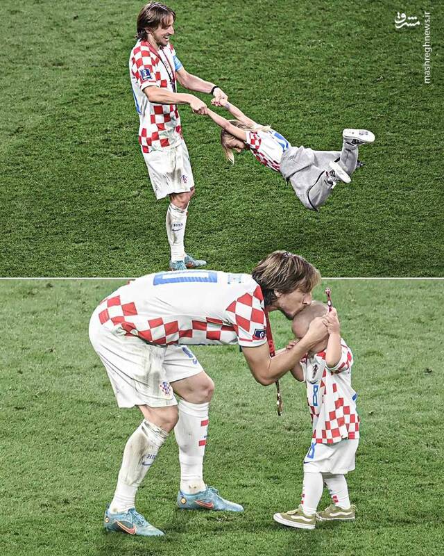 عکس/ شادی لوکا مودریچ با فرزندان خود پس از کسب عنوان سومی