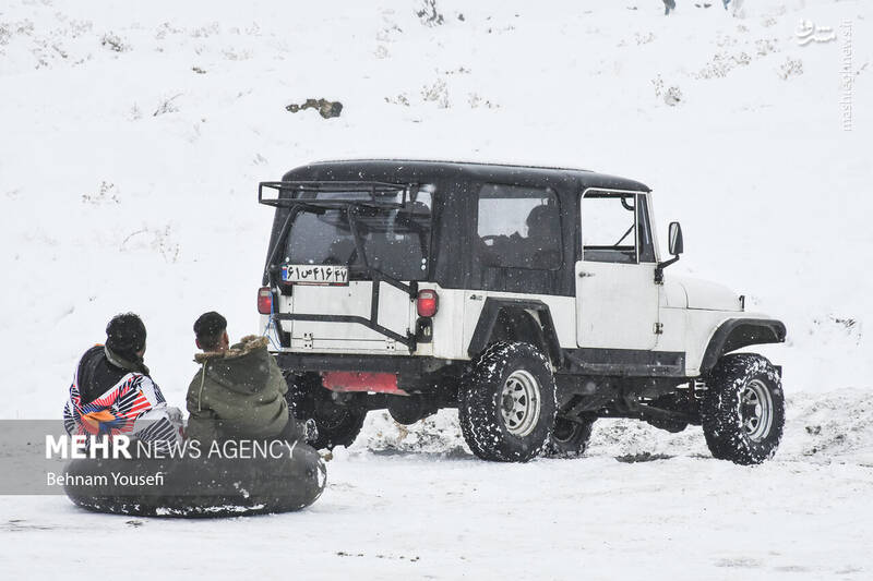 عکس/ تیوپ سواری اراکیها با اولین برف