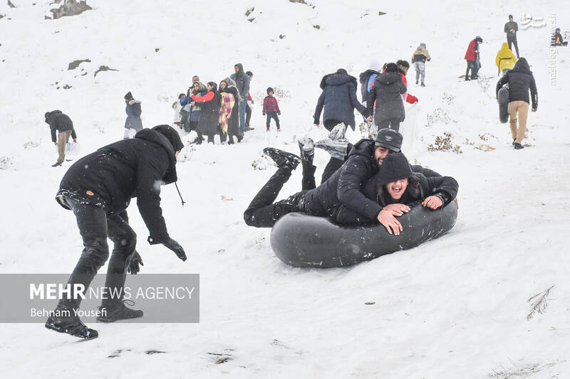 عکس/ تیوپ سواری اراکیها با اولین برف