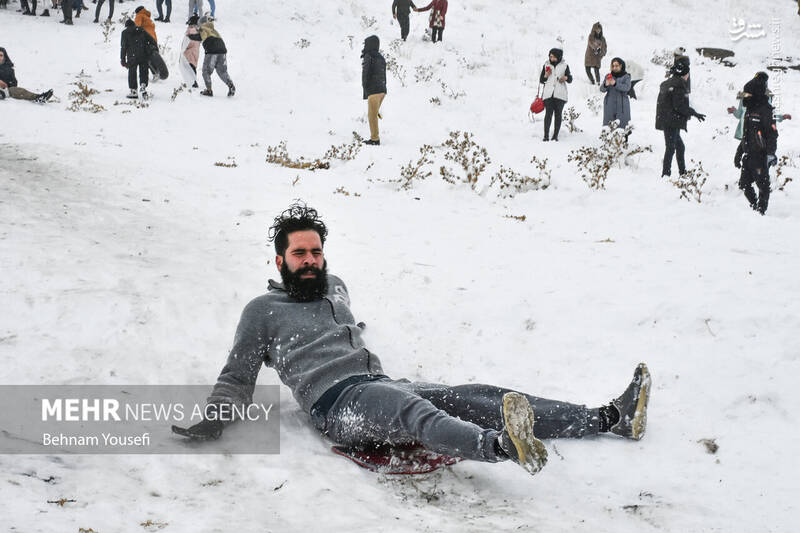 عکس/ تیوپ سواری اراکیها با اولین برف
