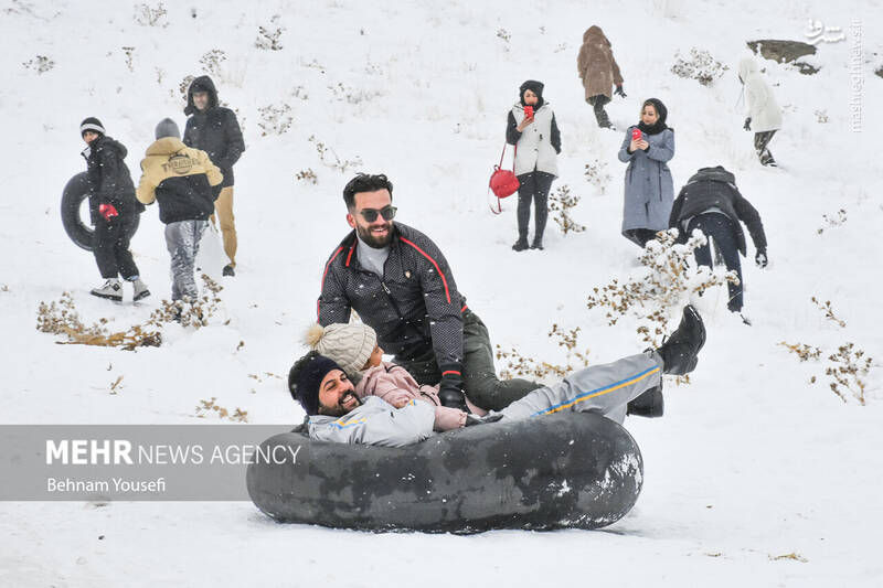 عکس/ تیوپ سواری اراکیها با اولین برف