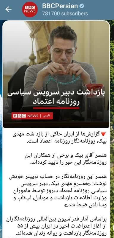 عصبانیت اینترنشنال از بازداشت خبرنگار روزنامه اعتماد!