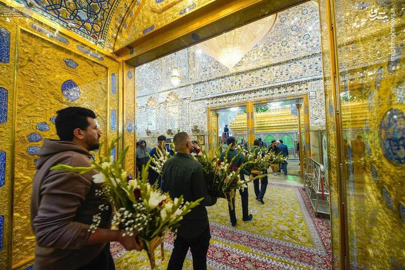 عکس/ گل آرایی ضریح مطهر امام علی(ع)