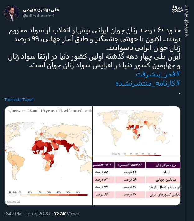 باسوادی ۹۹ درصدی زنان ایرانی پس از انقلاب اسلامی