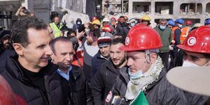 حضور بشار اسد و همسرش در میان زلزله‌زدگان حلب+فیلم
