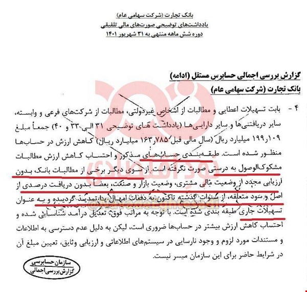 تخلفات عجیب در بانک تجارت/معوقات را تسهیلات جاری جا میزنند