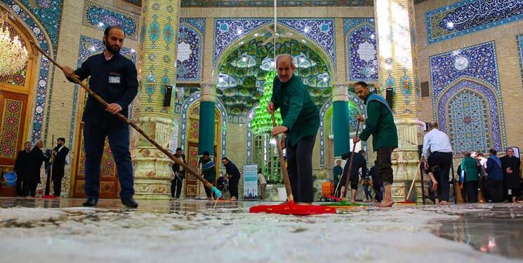 غبارروبی و شستوشوی جمکران در آستانه نیمه شعبان +عکس