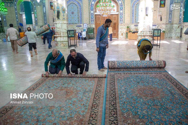 عکس/ غبارروبی مسجد مقدس جمکران در آستانه نیمه شعبان