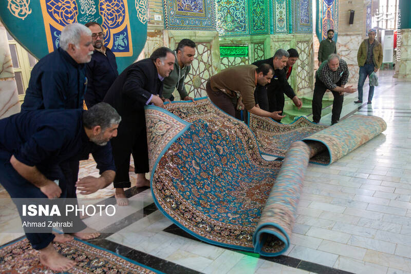 عکس/ غبارروبی مسجد مقدس جمکران در آستانه نیمه شعبان