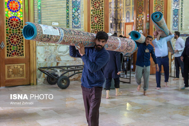 عکس/ غبارروبی مسجد مقدس جمکران در آستانه نیمه شعبان