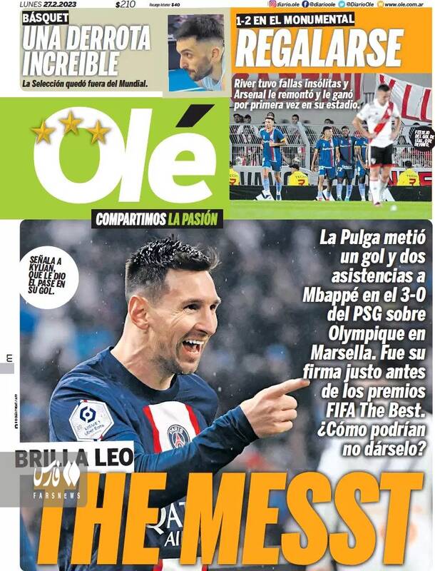 تیتر عالی نشریه اوله برای مسی پیش از مراسم فیفا +عکس