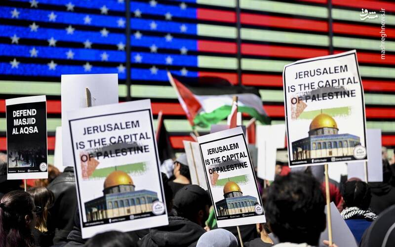 عکس/ تجمع آمریکاییها در حمایت از مسجدالاقصی