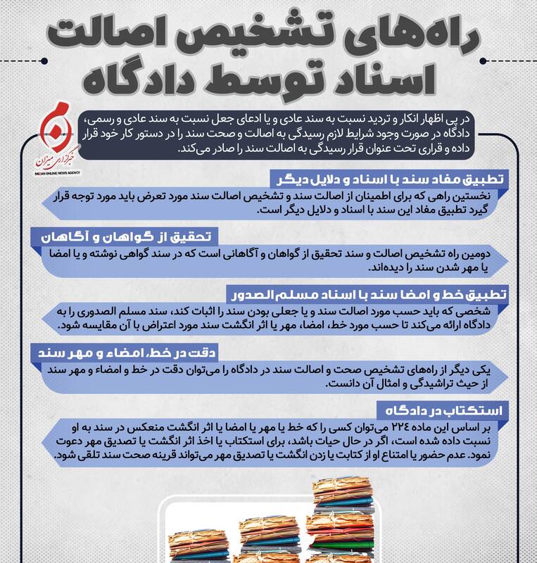 اینفوگرافیک/ راههای تشخیص اصالت اسناد توسط دادگاه