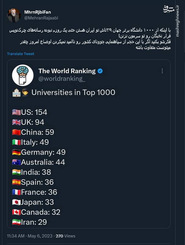 تداوم سیاهنمایی در مورد جایگاه برتر علمی کشور