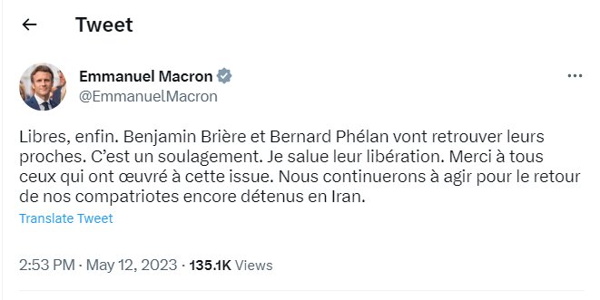 واکنش «ماکرون» به آزادی ۲ تبعه کشورش از ایران