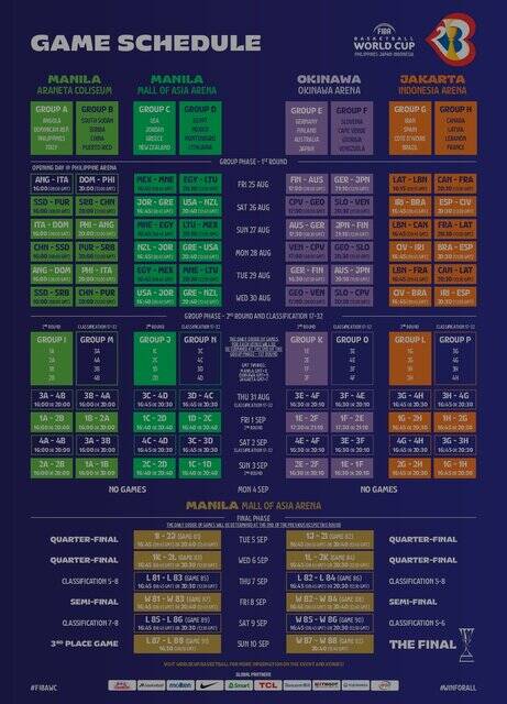 برنامه بازیهای تیم ملی بسکتبال در جامجهانی ۲۰۲۳