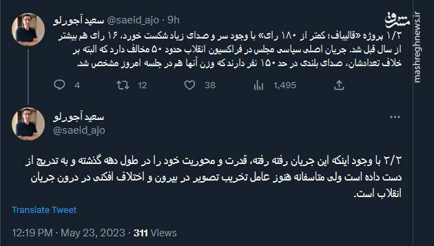 پروژه «قالیباف کمتر از ۱۸۰ رای» شکست خورد