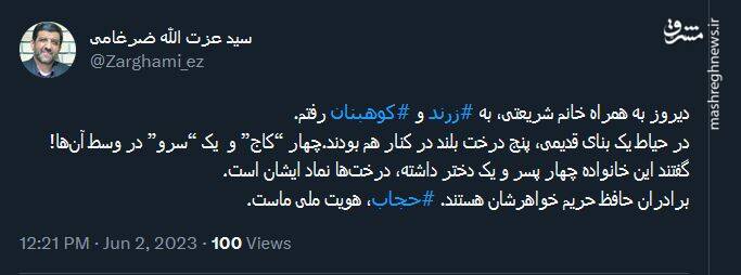 روایت ضرغامی از حجاب و هویت ملی