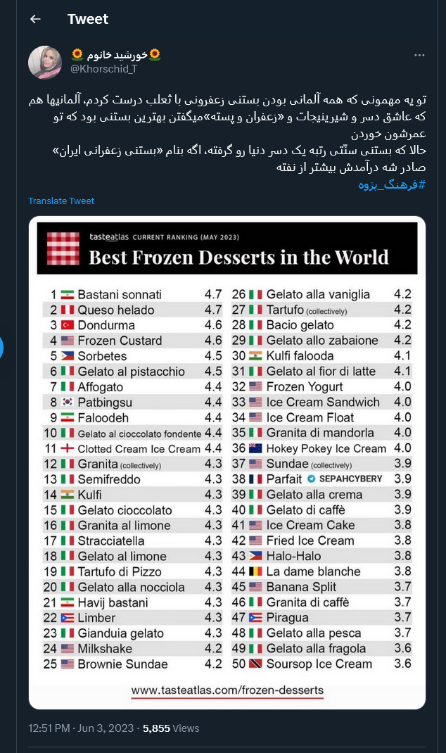شاید اگه بستنی زعفرانی صادر شه درآمدش بیشتر از نفت باشه!