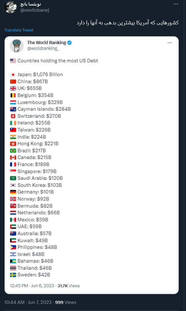 آمریکا به کدام کشورها تا خرخره بدهکار است؟