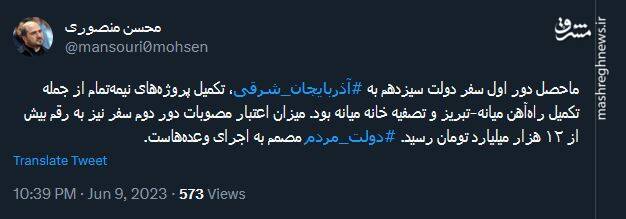 توییت معاون رئیس جمهور درباره اعتبارات سفر رئیسی به تبریز