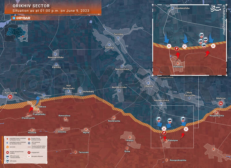 جهنم واقعی برای زرهی ناتو در اوکراین/ تشریح آخرین وضعیت میدان نبرد در استان زاپوریژیا +نقشه و تصاویر