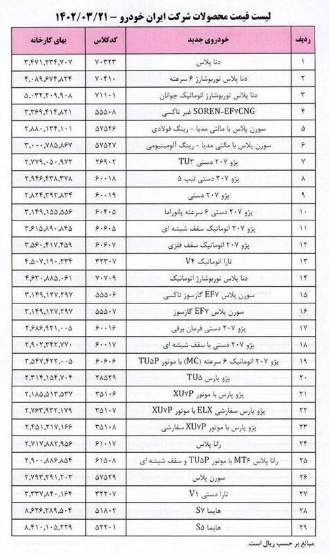 ایران خودرو قیمت جدید خودروها را اعلام کرد